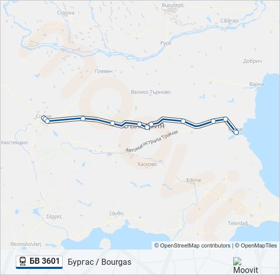 БВ 3601 влак Карта на Линията