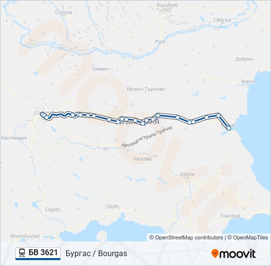 БВ 3621 влак Карта на Линията