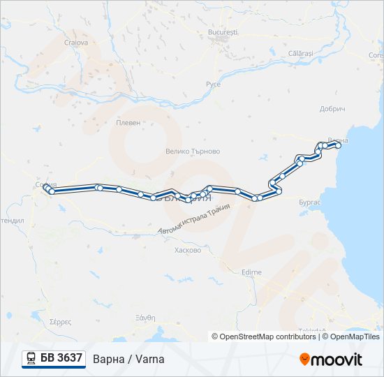 Поезд БВ 3637: карта маршрута