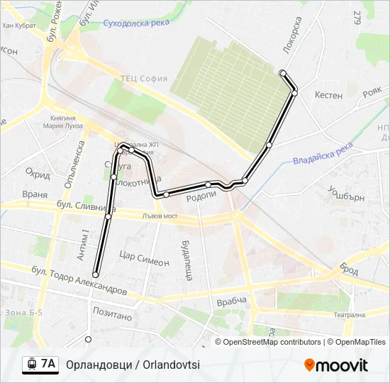7А трамвай Карта на Линията