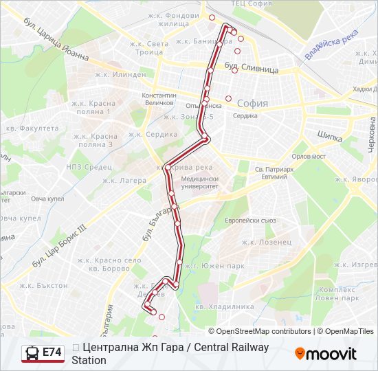 E74 Trolleybus Line Map