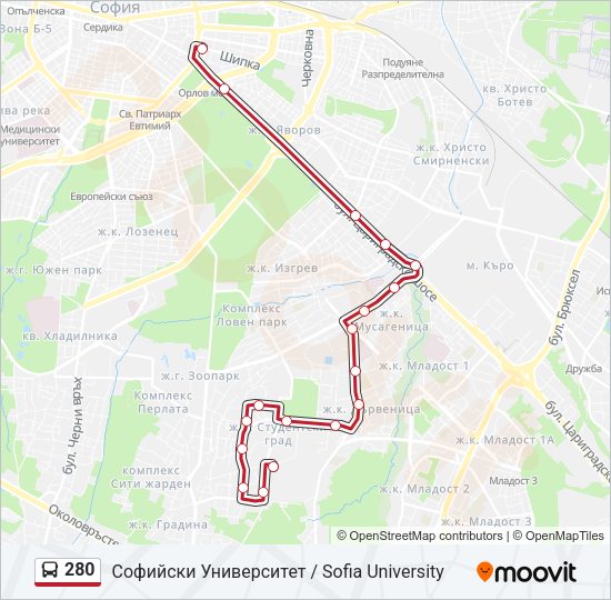 Автобус 280: карта маршрута