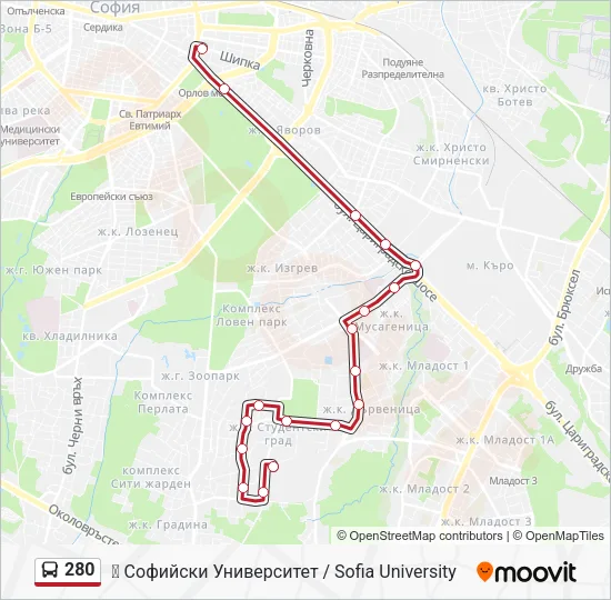 Автобус 280: карта маршрута