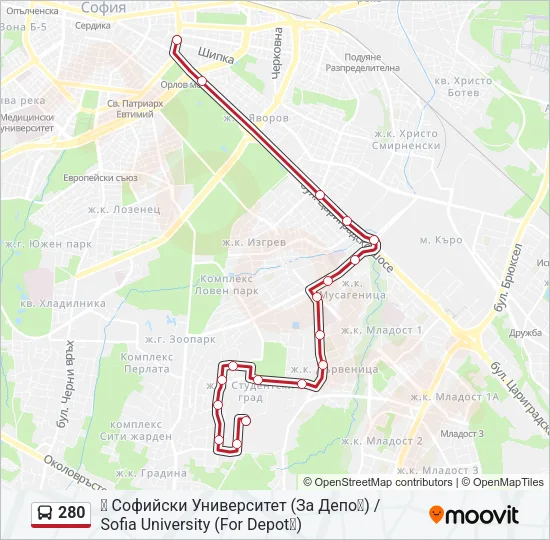 Автобус 280: карта маршрута