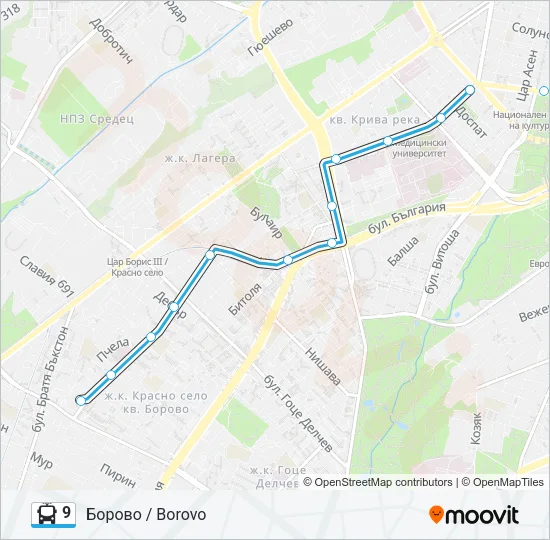 9 тролейбус Карта на Линията