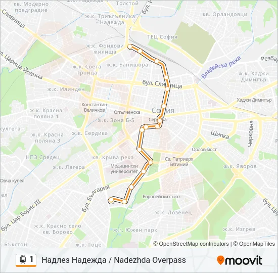 1 трамвай Карта на Линията