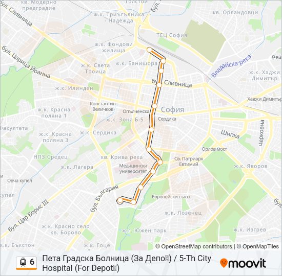 6 трамвай Карта на Линията