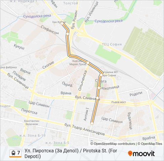7 трамвай Карта на Линията