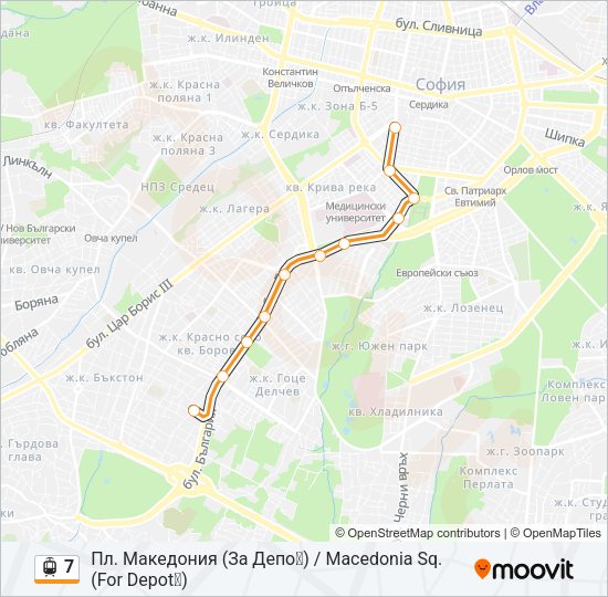 7 трамвай Карта на Линията