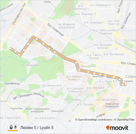 8 трамвай Карта на Линията