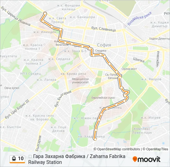 10 трамвай Карта на Линията