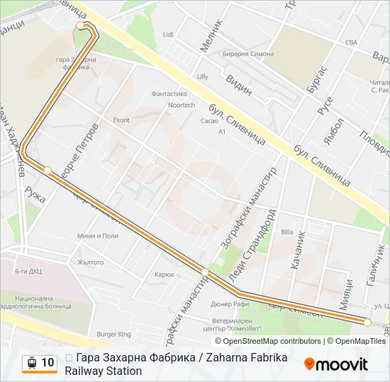 10 трамвай Карта на Линията