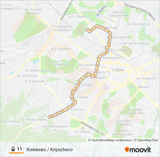 11 трамвай Карта на Линията