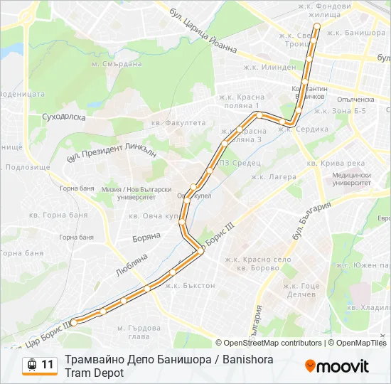 11 трамвай Карта на Линията