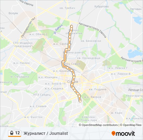 Трамвай 12: карта маршрута