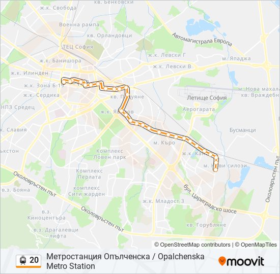 Трамвай 20: карта маршрута