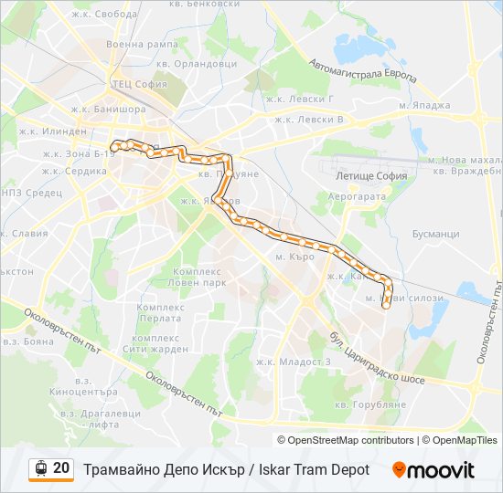 20 трамвай Карта на Линията