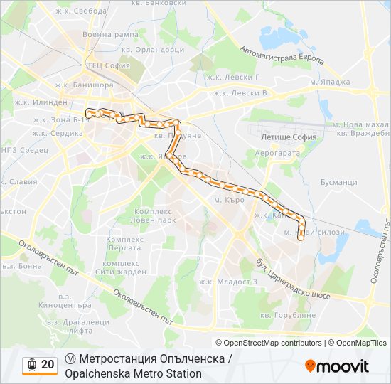 20 трамвай Карта на Линията