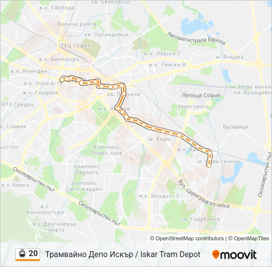 20 трамвай Карта на Линията