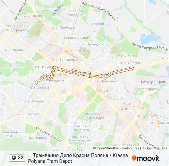 22 трамвай Карта на Линията