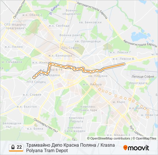 Трамвай 22: карта маршрута