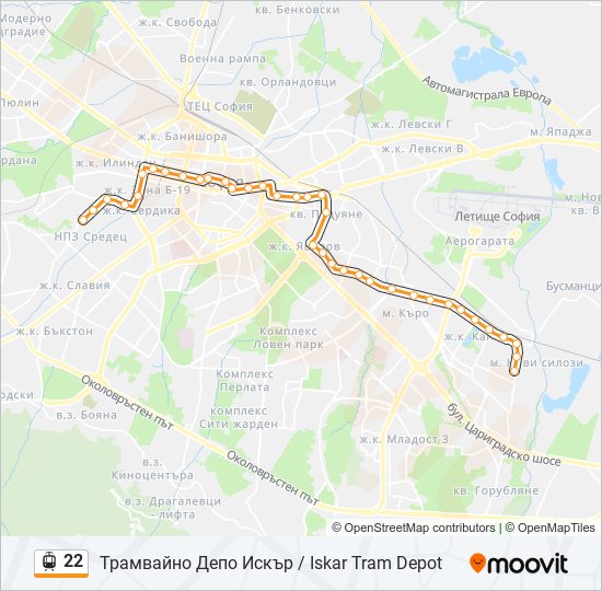 Трамвай 22: карта маршрута