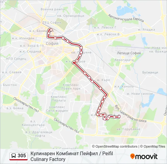 305 автобус Карта на Линията