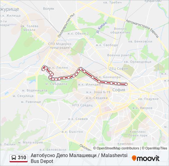 310 автобус Карта на Линията