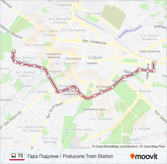 72 автобус Карта на Линията