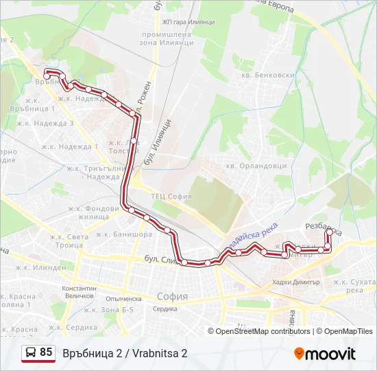 85 автобус Карта на Линията