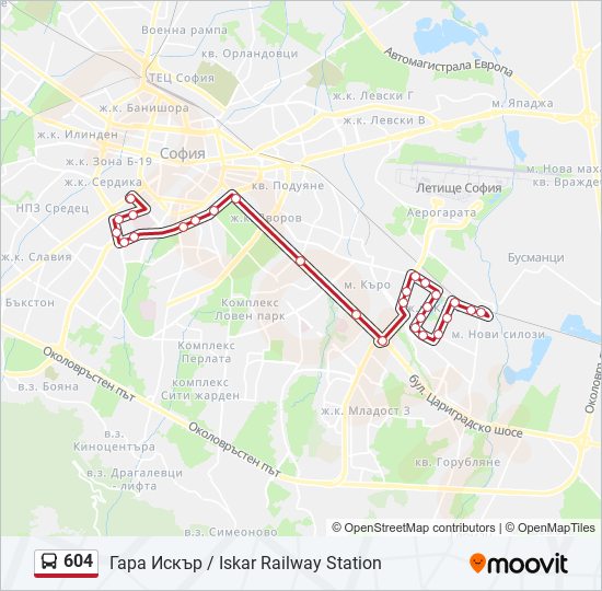604 автобус Карта на Линията