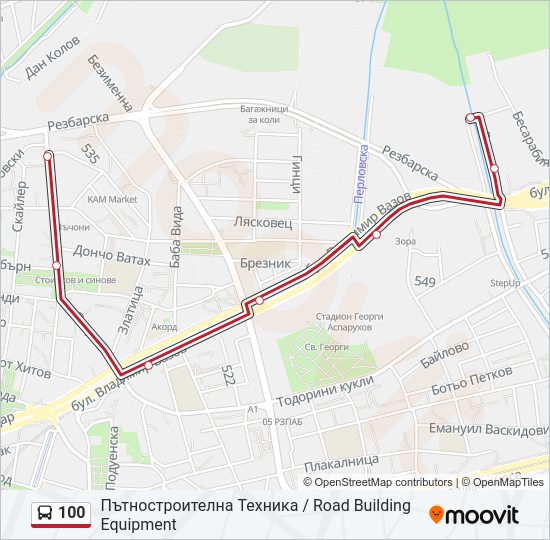 100 автобус Карта на Линията