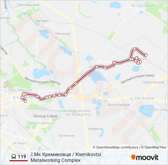 119 автобус Карта на Линията