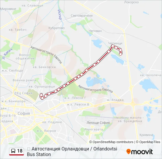 18 автобус Карта на Линията