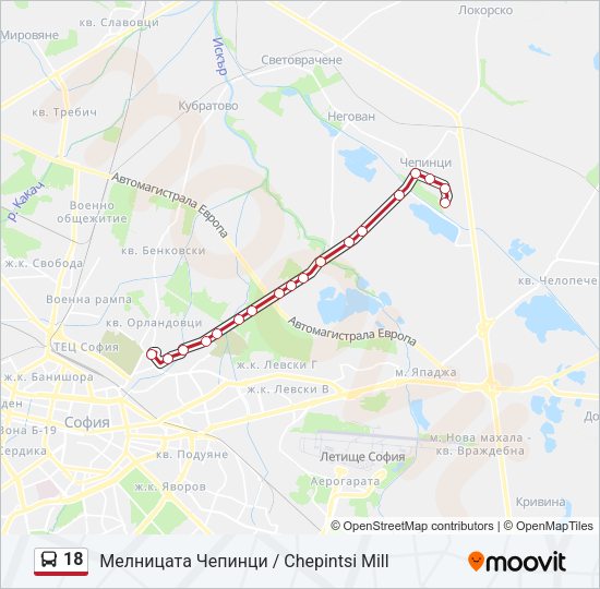 18 автобус Карта на Линията