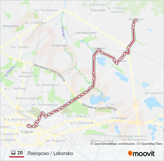 20 автобус Карта на Линията