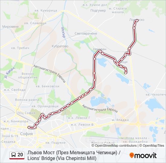 Автобус 20: карта маршрута