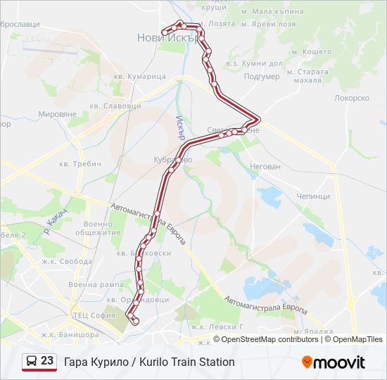 23 автобус Карта на Линията