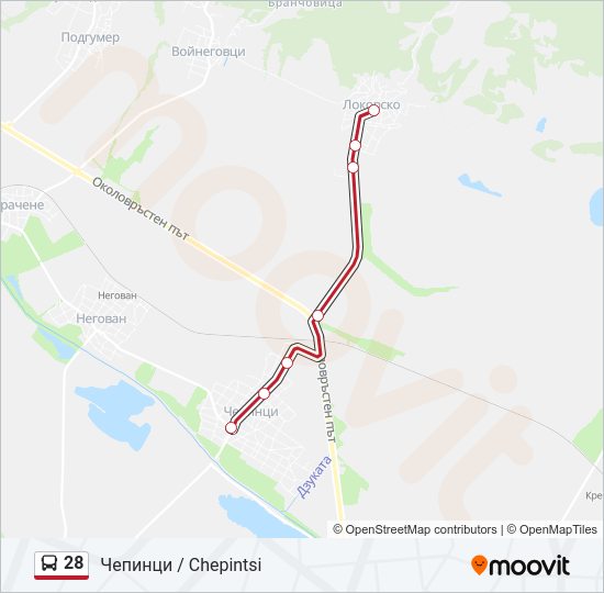 28 автобус Карта на Линията