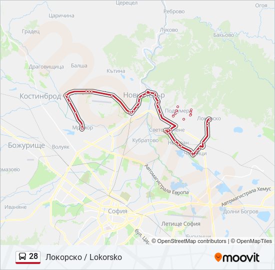 28 автобус Карта на Линията