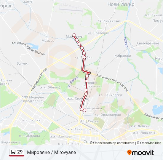 29 автобус Карта на Линията
