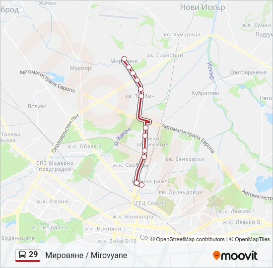 29 автобус Карта на Линията