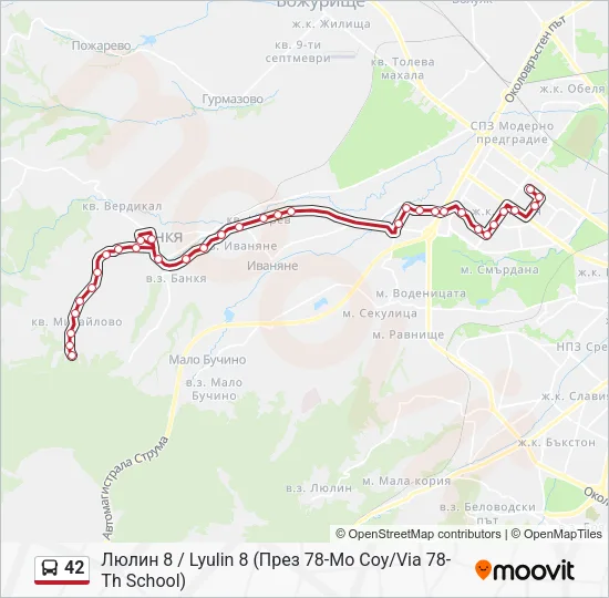 42 автобус Карта на Линията