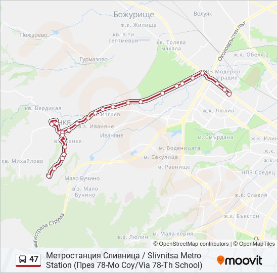 47 автобус Карта на Линията