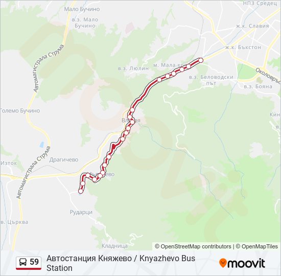 59 автобус Карта на Линията