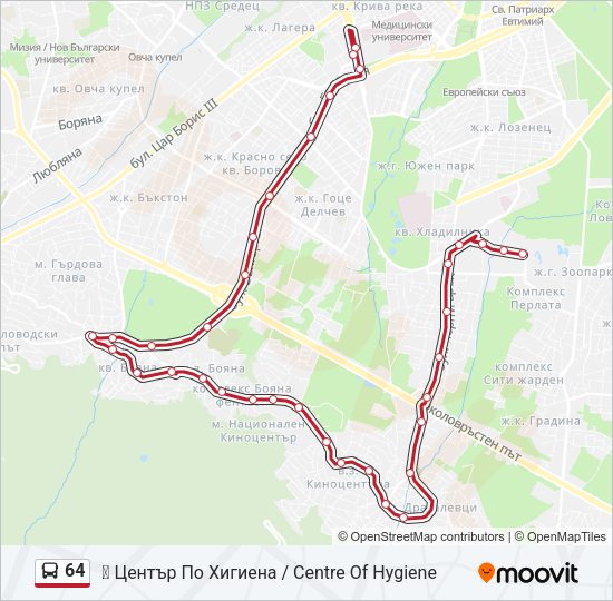 Автобус 64: карта маршрута