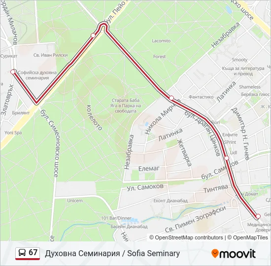 67 автобус Карта на Линията