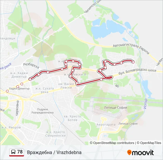 78 автобус Карта на Линията