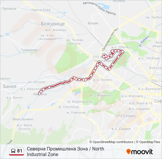 81 автобус Карта на Линията