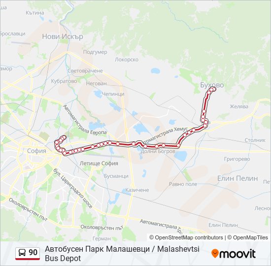 Автобус 90: карта маршрута